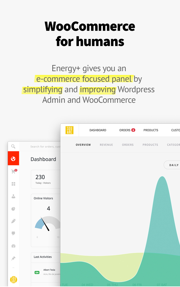 Energy+ Un magnifique panneau d'administration pour WooCommerce